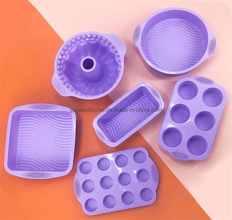 6PCS Silicone Bakeware Set Cake Tools Cookie Sheet Silicone Cake Molds Baking Pan Set for Muffin Loaf Bread Pizza