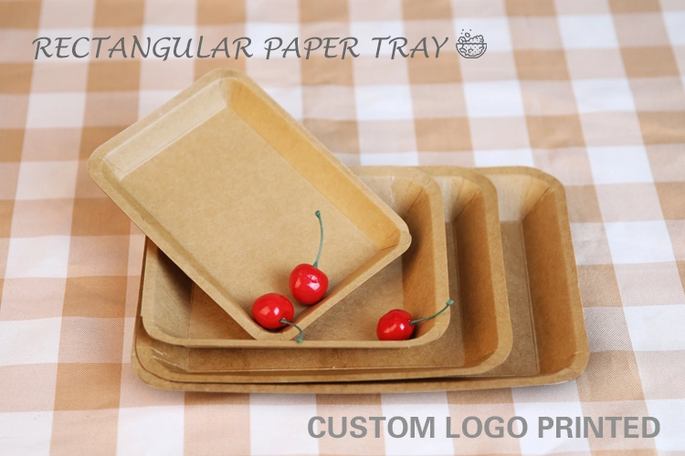 Disposable Eco-Friendly Food Grade Sushi Cookie Fruit Vegetables Kraft Paper Tray From China