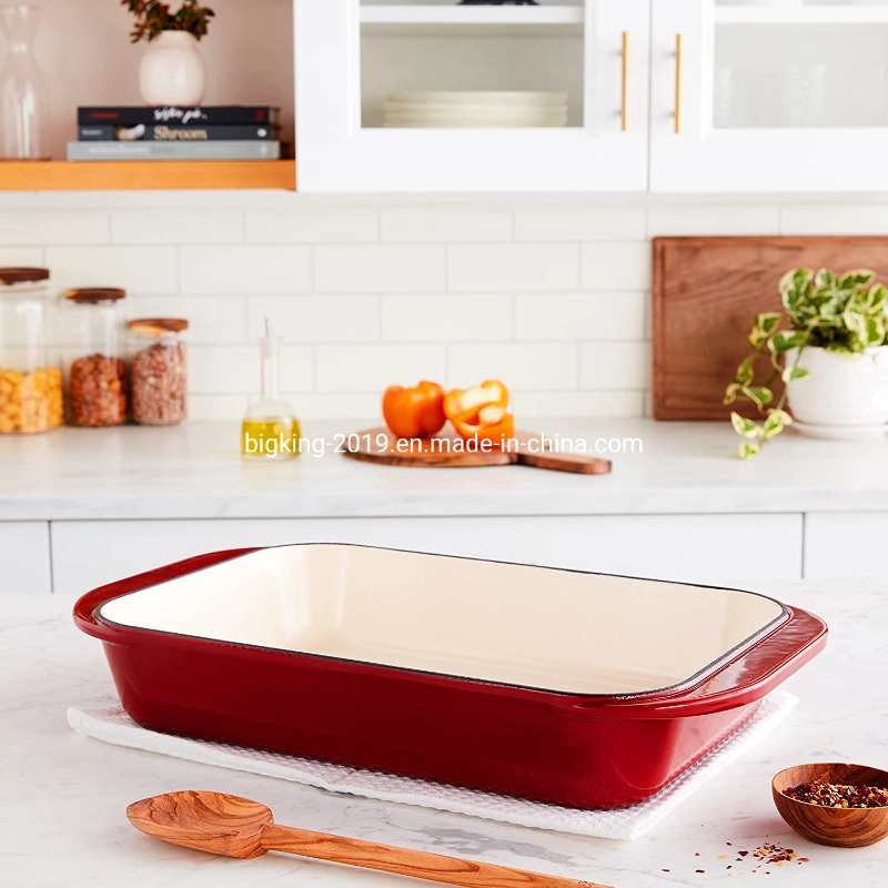 2.9 Qt Enameled Cast Iron Rectangular Roaster, Casserole Dish, Lasagna Pan, Deep Roasting Pan, for Cooking and Baking - Red